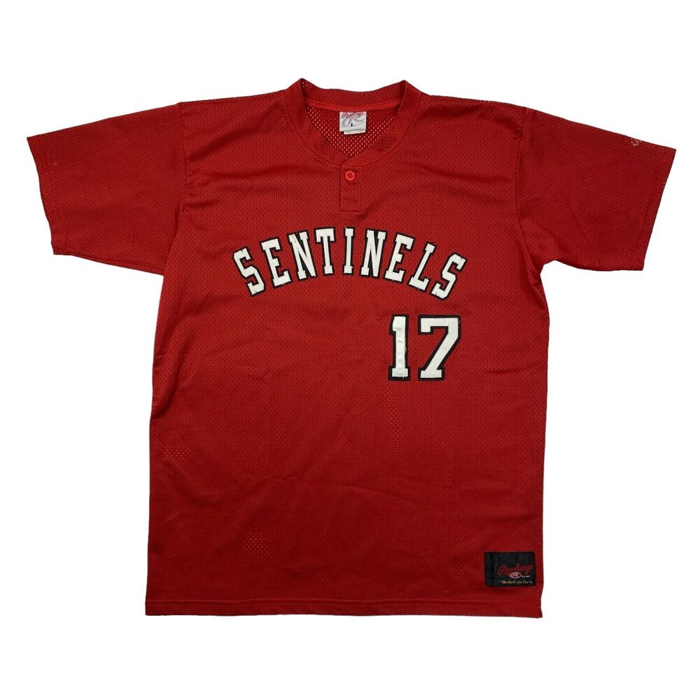 Vintage Rawlings Sentinels Baseball Jersey Mens L Large Red Mesh Short Sleeve